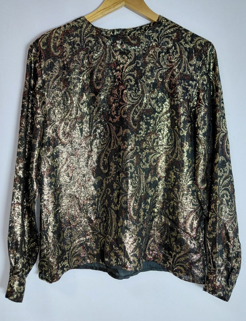 Bethany Metallic Paisley Long Sleeve Top Crew Neck Lightweight Size M